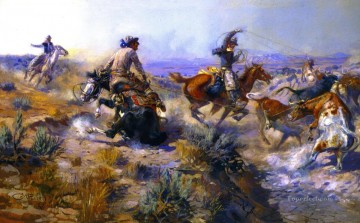Impresionismo Painting - Tiró hacia abajo 1907 Charles Marion Russell Indiana vaquero